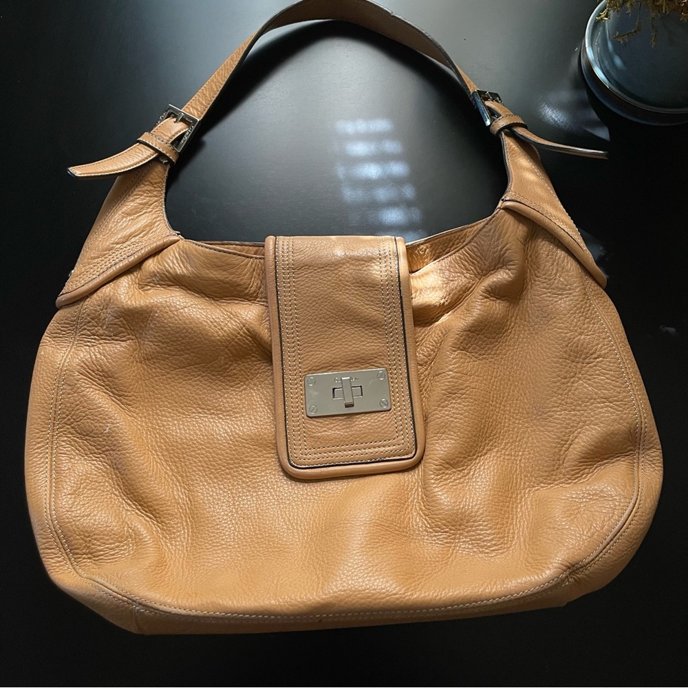 Calvin Klein tan leather bag medium size shoulder bag purse
